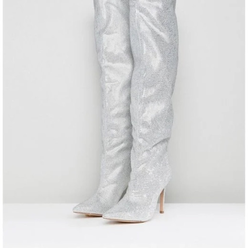 ALDO SIZE 5  Silver Women's Knee-High Boots